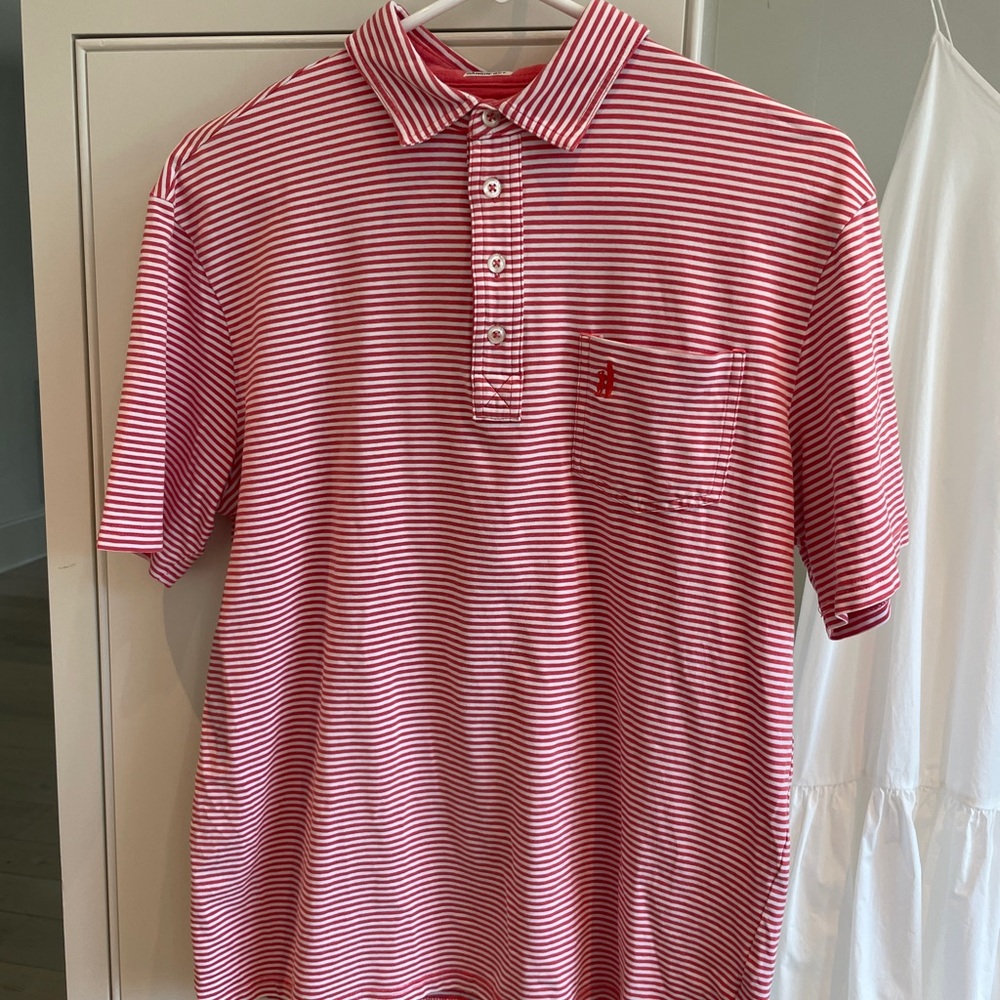 johnnie-O Red and White Striped Polo Shirt